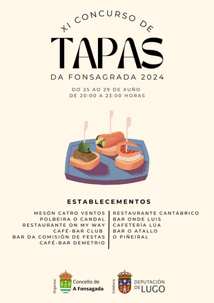 XI Certame de Tapas da Fonsagrada do martes 25 ao sábado 29 de xuño de 2024